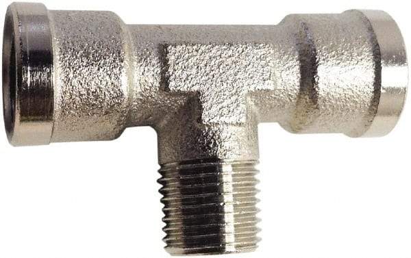 Legris - 1/2 Male Thread x 1/2 Female Thread, Nickel Plated Brass Industrial Pipe Male Branch Tee - MBSPT x FBSPP, 870 psi - Eagle Tool & Supply