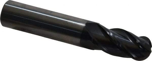 OSG - 5/8" Diam, 1-1/4" LOC, 4 Flute Solid Carbide Ball End Mill - TiAlN Finish, Single End, 3-1/2" OAL, 5/8" Shank Diam, Spiral Flute - Eagle Tool & Supply