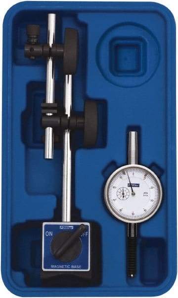 Fowler - 0.001" Graduation, 1" Max Meas, 0-100 Dial Reading, Dial Indicator & Base Kit - 2.3" Base Length x 2" Base Width x 1.8" Base Height, 2-1/4" Dial Diam - Eagle Tool & Supply