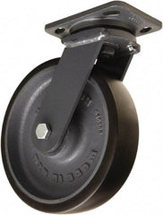 Hamilton - 8" Diam x 2" Wide x 9-1/2" OAH Top Plate Mount Swivel Caster - Polyurethane Mold onto Cast Iron Center, 1,950 Lb Capacity, Sealed Precision Ball Bearing, 4 x 5" Plate - Eagle Tool & Supply