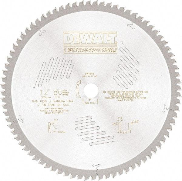 DeWALT - 12" Diam, 1" Arbor Hole Diam, 80 Tooth Wet & Dry Cut Saw Blade - High Speed Steel, Crosscut Action, Standard Round Arbor - Eagle Tool & Supply