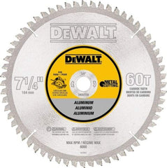 DeWALT - 7-1/4" Diam, 5/8" Arbor Hole Diam, 60 Tooth Wet & Dry Cut Saw Blade - High Speed Steel, Crosscut Action, Standard Round Arbor - Eagle Tool & Supply