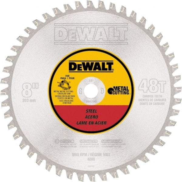 DeWALT - 8" Diam, 5/8" Arbor Hole Diam, 48 Tooth Wet & Dry Cut Saw Blade - High Speed Steel, Crosscut Action, Standard Round Arbor - Eagle Tool & Supply