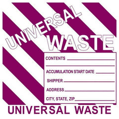 NMC - Universal Label - Legend: Universal Waste Contents______ Accumulation Start Date_____ Shipper_____ Address____ City, State, Zip____, English, Purple, 6" Long x 6" High, Sign Muscle Finish - Eagle Tool & Supply
