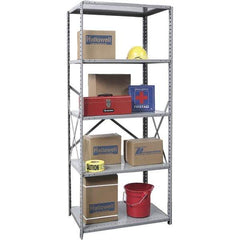 Hallowell - 5 Shelf Starter Medium-Duty Open Steel Shelving - 350 Lb Capacity, 48" Wide x 87" High x 24" Deep, Gray - Eagle Tool & Supply