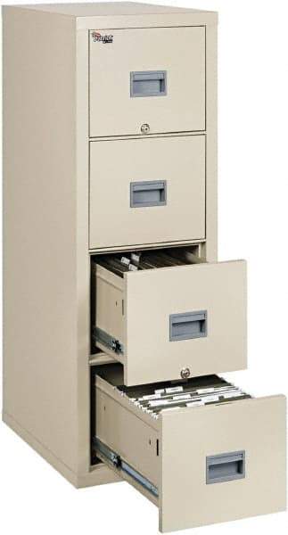 FireKing - 17-3/4" Wide x 52-3/4" High x 25" Deep, 4 Drawer Vertical File - Steel, Parchment - Eagle Tool & Supply