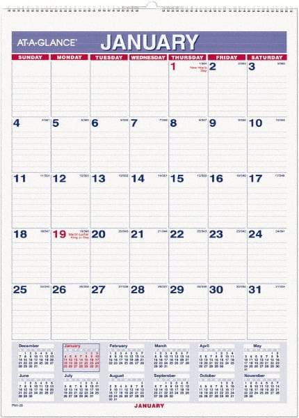 AT-A-GLANCE - 12 Sheet, 8" x 11", Wall Calendar - Blue & Red - Eagle Tool & Supply
