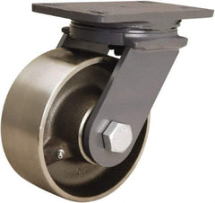 Hamilton - 6" Diam x 2-1/2" Wide x 7-3/4" OAH Top Plate Mount Swivel Caster - Forged Steel, 2,400 Lb Capacity, Tapered Roller Bearing, 4-1/2 x 6-1/2" Plate - Eagle Tool & Supply