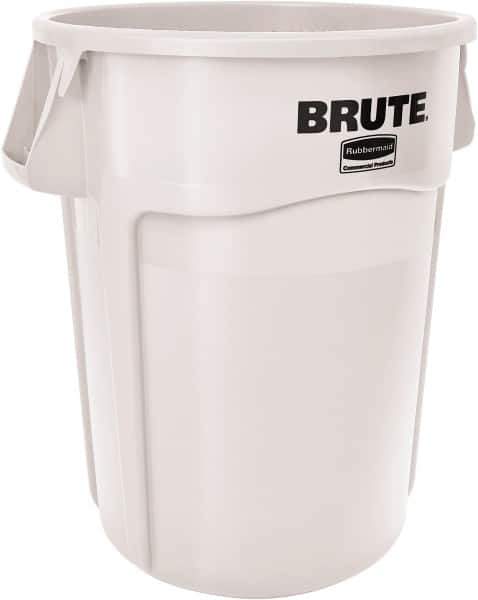 Rubbermaid - 55 Gal White Round Trash Can - Polyethylene, None Graphic, 33.2" High, Lid Not Included - Eagle Tool & Supply