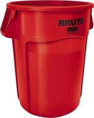 Rubbermaid - 55 Gal Red Round Trash Can - Polyethylene, None Graphic, 33.2" High, Lid Not Included - Eagle Tool & Supply