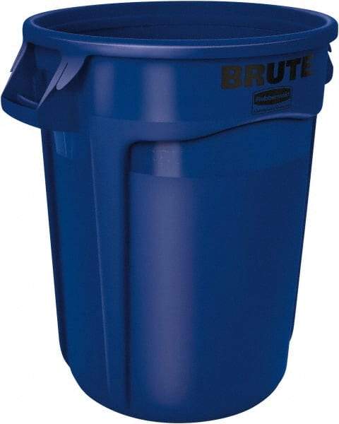 Rubbermaid - 32 Gal Blue Round Trash Can - Polyethylene, 27.77" High - Eagle Tool & Supply