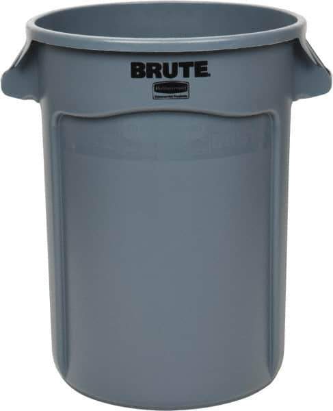 Rubbermaid - 32 Gal Gray Round Trash Can - Polyethylene, 27.77" High - Eagle Tool & Supply