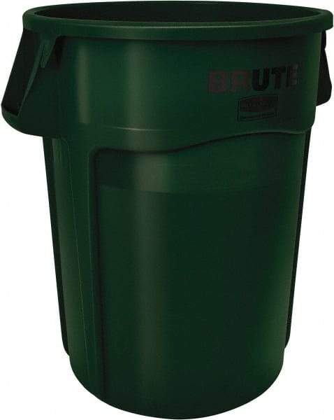 Rubbermaid - 55 Gal Green Round Trash Can - Polyethylene, None Graphic, 33.2" High, Lid Not Included - Eagle Tool & Supply