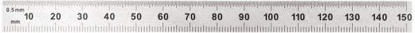 General - 6" Long, 1/100, 1/10" and 0.5, 1mm Graduation, Flexible Steel Rule - Decimal/Metric Graduation Style, 1/2" Wide, Silver, Satin Chrome Finish - Eagle Tool & Supply