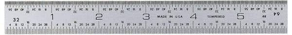 General - 6" Long, 1/64, 1/32, 1/16, 1/8" Graduation, Rigid Steel Rule - 4R Graduation Style, 3/4" Wide, Silver, Satin Chrome Finish - Eagle Tool & Supply