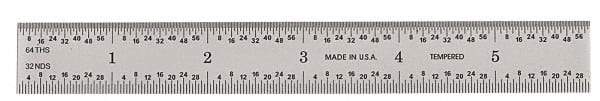 General - 6" Long, 1/64, 1/32, 1/16, 1/8" Graduation, Rigid Steel Rule - 4R Graduation Style, 3/4" Wide, Silver, Satin Chrome Finish - Eagle Tool & Supply