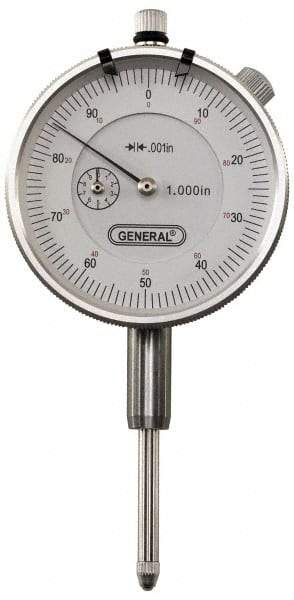 General - 0-100 Dial Reading, 0.001" Graduation Dial Drop Indicator - 2-1/4" Dial, 0.1" Range per Revolution, Revolution Counter - Eagle Tool & Supply