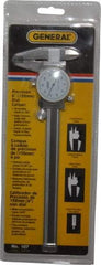 General - 0mm to 6" Range, 0.001" Graduation, 0.1" per Revolution, Dial Caliper - White Face, 1.57" Jaw Length - Eagle Tool & Supply