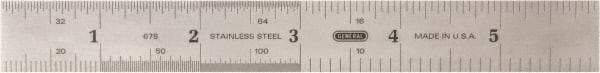 General - 6" Long, 1/100, 1/64, 1/50, 1/32, 1/20, 1/16, 1/10, 1/8" and 0.5, 1mm Graduation, Rigid Stainless Steel Rule - 4R & English/Metric Graduation Style, 3/4" Wide, Silver, Polished Finish - Eagle Tool & Supply