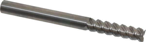 Accupro - 3/8", 1-1/2" LOC, 3/8" Shank Diam, 4" OAL, 3 Flute, Solid Carbide Square End Mill - Single End, Uncoated, Spiral Flute, 60° Helix, Centercutting, Right Hand Cut, Right Hand Flute - Eagle Tool & Supply