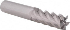 Accupro - 3/8", 1-1/2" LOC, 3/8" Shank Diam, 4" OAL, 5 Flute, Solid Carbide Square End Mill - Single End, Uncoated, Spiral Flute, 45° Helix, Centercutting, Right Hand Cut, Right Hand Flute - Eagle Tool & Supply