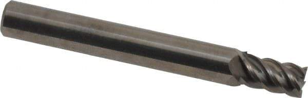 Accupro - 7/32", 3/8" LOC, 1/4" Shank Diam, 2" OAL, 5 Flute, Solid Carbide Square End Mill - Single End, Uncoated, Spiral Flute, 45° Helix, Centercutting, Right Hand Cut, Right Hand Flute - Eagle Tool & Supply