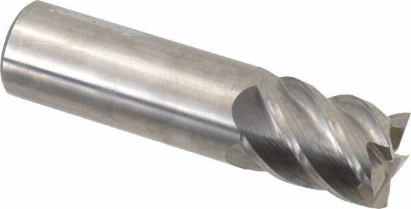 Accupro - 3/4", 1" LOC, 3/4" Shank Diam, 3" OAL, 5 Flute, Solid Carbide Square End Mill - Single End, Uncoated, Spiral Flute, 45° Helix, Centercutting, Right Hand Cut, Right Hand Flute - Eagle Tool & Supply