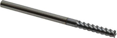 Accupro - 1/4", 1-1/4" LOC, 1/4" Shank Diam, 4" OAL, 3 Flute, Solid Carbide Square End Mill - Single End, TiCN Finish, Spiral Flute, 60° Helix, Centercutting, Right Hand Cut, Right Hand Flute - Eagle Tool & Supply