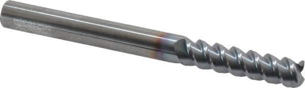 Accupro - 3/8", 1-1/2" LOC, 3/8" Shank Diam, 4" OAL, 3 Flute, Solid Carbide Square End Mill - Single End, TiCN Finish, Spiral Flute, 60° Helix, Centercutting, Right Hand Cut, Right Hand Flute - Eagle Tool & Supply