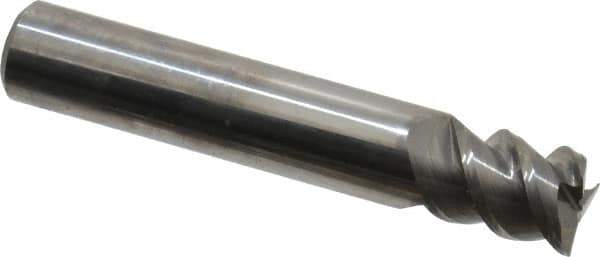 Accupro - 7/16", 9/16" LOC, 7/16" Shank Diam, 2-1/2" OAL, 3 Flute, Solid Carbide Square End Mill - Single End, TiCN Finish, Spiral Flute, 60° Helix, Centercutting, Right Hand Cut, Right Hand Flute - Eagle Tool & Supply