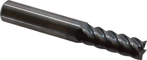 Accupro - 11/32", 1" LOC, 3/8" Shank Diam, 2-1/2" OAL, 5 Flute, Solid Carbide Square End Mill - Single End, TiCN Finish, Spiral Flute, 45° Helix, Centercutting, Right Hand Cut, Right Hand Flute - Eagle Tool & Supply