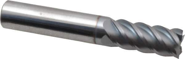 Accupro - 7/16", 1" LOC, 7/16" Shank Diam, 2-3/4" OAL, 5 Flute, Solid Carbide Square End Mill - Single End, TiCN Finish, Spiral Flute, 45° Helix, Centercutting, Right Hand Cut, Right Hand Flute - Eagle Tool & Supply