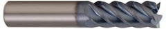 Accupro - 1/8", 1/4" LOC, 1/8" Shank Diam, 1-1/2" OAL, 5 Flute, Solid Carbide Square End Mill - Single End, TiCN Finish, Spiral Flute, 45° Helix, Centercutting, Right Hand Cut, Right Hand Flute - Eagle Tool & Supply