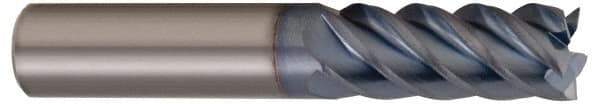 Accupro - 7/16", 9/16" LOC, 7/16" Shank Diam, 2-1/2" OAL, 5 Flute, Solid Carbide Square End Mill - Single End, TiCN Finish, Spiral Flute, 45° Helix, Centercutting, Right Hand Cut, Right Hand Flute - Eagle Tool & Supply