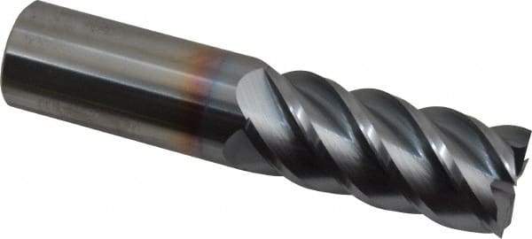 Accupro - 7/8", 2" LOC, 7/8" Shank Diam, 4" OAL, 5 Flute, Solid Carbide Square End Mill - Single End, TiCN Finish, Spiral Flute, 45° Helix, Centercutting, Right Hand Cut, Right Hand Flute - Eagle Tool & Supply
