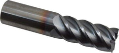 Accupro - 7/8", 2" LOC, 7/8" Shank Diam, 4" OAL, 5 Flute, Solid Carbide Square End Mill - Single End, TiCN Finish, Spiral Flute, 45° Helix, Centercutting, Right Hand Cut, Right Hand Flute - Eagle Tool & Supply