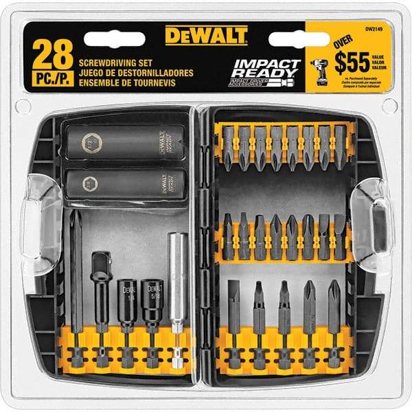 DeWALT - 28 Piece, Screwdriver Bit Set - SQ1, SQ2, SQ3, 1/4" Drive - Eagle Tool & Supply