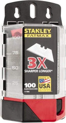 Stanley - 100 Piece High Carbon Steel Utility Knife Blade - 2-7/16" OAL, 0.024" Blade Thickness - Eagle Tool & Supply