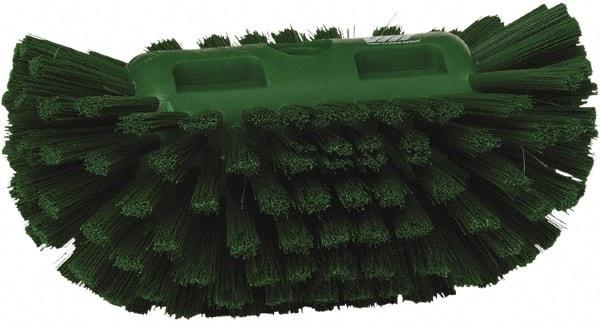 Vikan - 1-1/2" Bristle Length, Polyester Utility Scrub Brush - 5-1/2" Wide Head, 8" OAL, European Threaded Handle, Green, Polypropylene Block - Eagle Tool & Supply