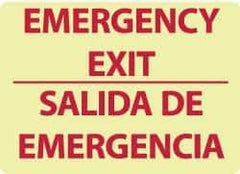 NMC - Emergency Exit, Pressure Sensitive Vinyl Exit Sign - 14" Wide x 10" High, English/Spanish, Glow-in-the-Dark - Eagle Tool & Supply