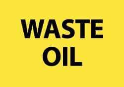 NMC - Hazardous Materials Label - Legend: Waste Oil, English, Black & Yellow, 5" Long x 3" High, Sign Muscle Finish - Eagle Tool & Supply