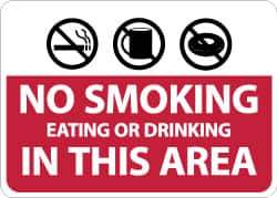 NMC - "No Smoking Eating or Drinking in This Area", 10" Long x 14" Wide, Rigid Plastic Safety Sign - Rectangle, 0.05" Thick, Use for Smoking Regulations - Eagle Tool & Supply