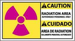 NMC - "Caution - Radiation Area - Authorized Personnel Only", 10" Long x 18" Wide, Pressure-Sensitive Vinyl Safety Sign - Rectangle, 0.004" Thick, Use for Accident Prevention - Eagle Tool & Supply