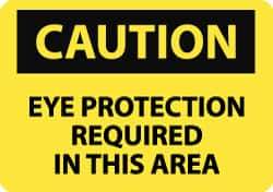 NMC - Accident Prevention Label, Header: CAUTION - Legend: Caution - Eye Protection Required in This Area, English, Black & Yellow, 5" Long x 3" High, Sign Muscle Finish - Eagle Tool & Supply