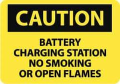 NMC - "Caution - Battery Charging Station - No Smoking or Open Flames", 7" Long x 10" Wide, Aluminum Safety Sign - Rectangle, 0.04" Thick, Use for Accident Prevention - Eagle Tool & Supply