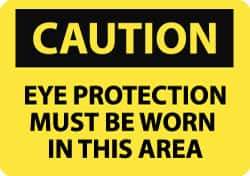 NMC - "Caution - Eye Protection Must Be Worn in This Area", 10" Long x 14" Wide, Pressure-Sensitive Vinyl Safety Sign - Rectangle, 0.004" Thick, Use for Accident Prevention - Eagle Tool & Supply