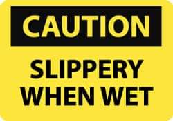 NMC - "Caution - Slippery When Wet", 7" Long x 10" Wide, Aluminum Safety Sign - Rectangle, 0.04" Thick, Use for Accident Prevention - Eagle Tool & Supply