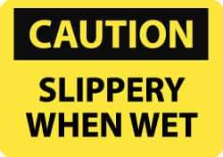 NMC - "Caution - Slippery When Wet", 10" Long x 14" Wide, Aluminum Safety Sign - Rectangle, 0.04" Thick, Use for Accident Prevention - Eagle Tool & Supply