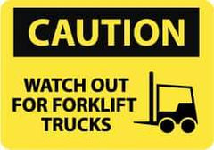 NMC - "Caution - Watch Out for Fork Lift Trucks", 7" Long x 10" Wide, Aluminum Safety Sign - Rectangle, 0.04" Thick, Use for Accident Prevention - Eagle Tool & Supply