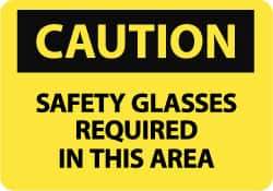 NMC - "Caution - Safety Glasses Required in This Area", 10" Long x 14" Wide, Pressure-Sensitive Vinyl Safety Sign - Rectangle, 0.004" Thick, Use for Accident Prevention - Eagle Tool & Supply